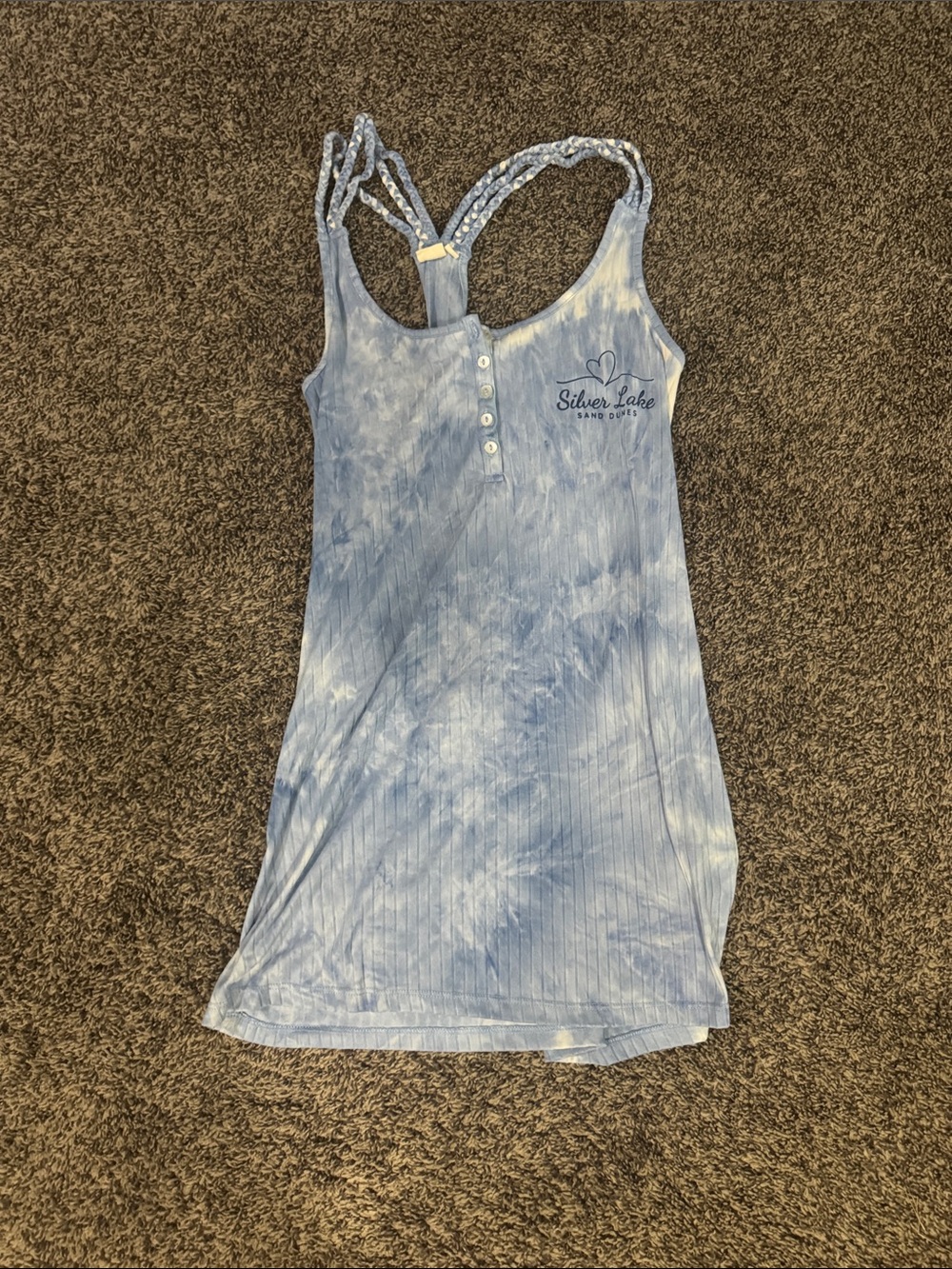 Blue Tie-Dye Tank Dress with Braided Straps